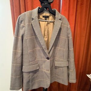 Ann Taylor Plaid Blazer - black, tan, gold